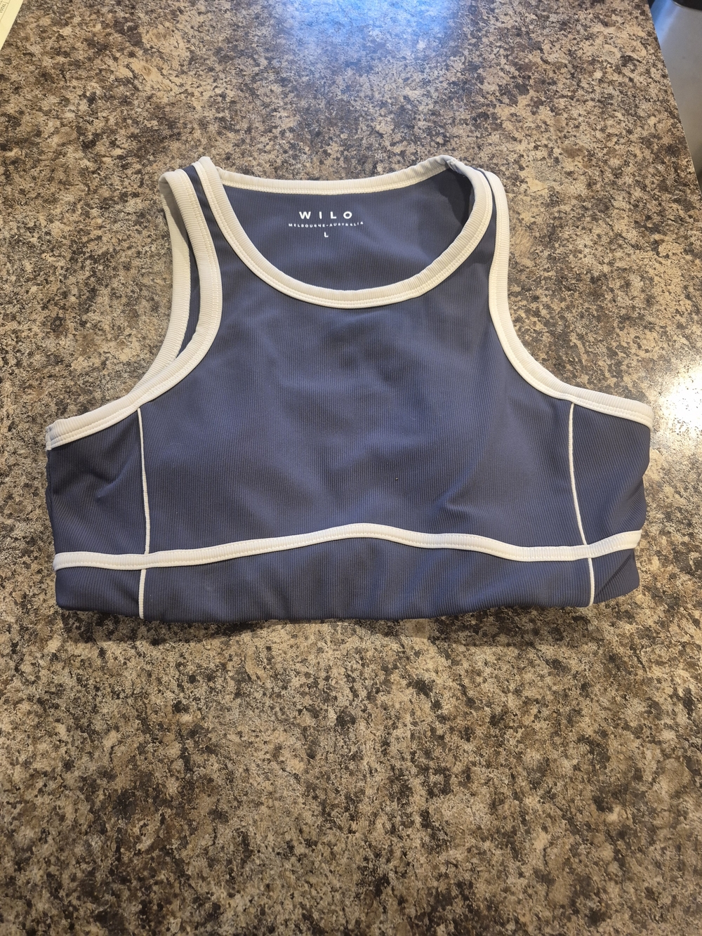 WILO Women's Blue Sports Bra with Cream Trim